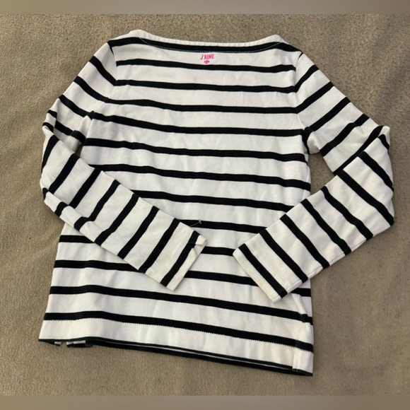 Kate Spade Black White Striped Hot Pink Mon Amour Top Cotton Long Sleeve Tee M - Picture 5 of 6